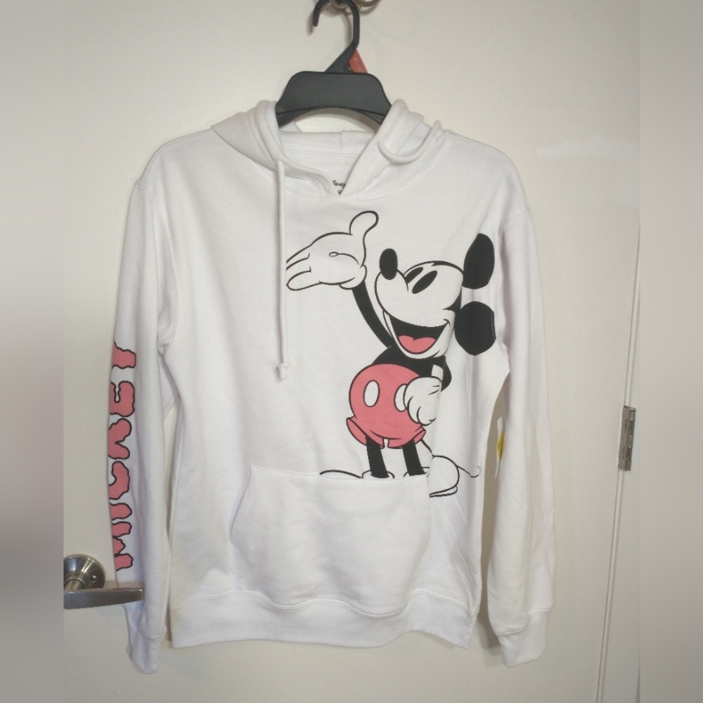 Disney Mickey Mouse Women Sz M Juniors White Graphic Pullover Long Sleeve Hoodie